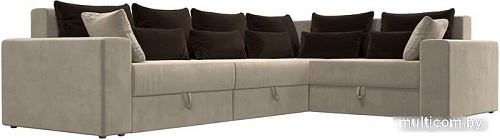 Угловой диван Лига диванов Майами Long 92 правый (микровельвет бежевый/подушки коричневые)