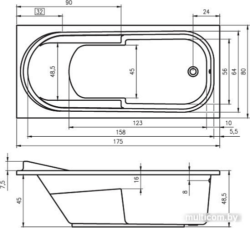 Ванна Riho Columbia 175x80 BA04005 (с ножками и экраном)