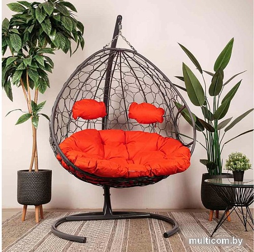 Подвесное кресло M-Group Для двоих 11450306 (серый ротанг/красная подушка)