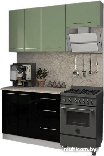 Кухня Кастанье Марта 1.5 (зеленый глянец/черный глянец)