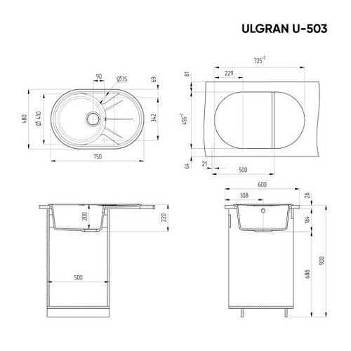 Кухонная мойка Ulgran U-503 (ультра-черный)