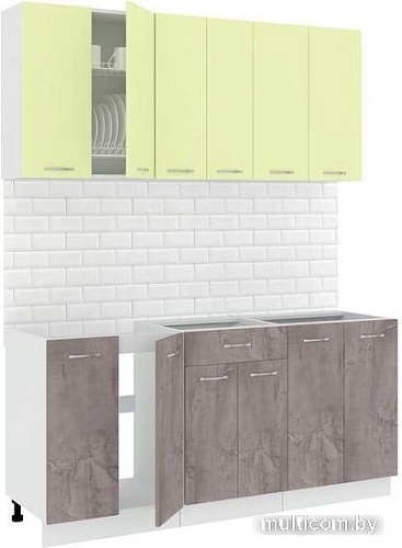 Готовая кухня Кортекс-мебель Корнелия Лира-лайт 1.7м без столешницы (салатовый/оникс)
