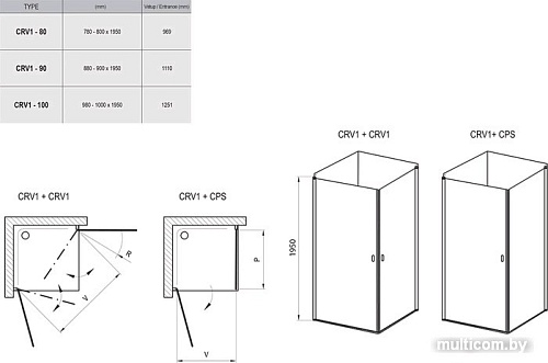 Душевая дверь Ravak CRV1 90 (серебристый/прозрачное)