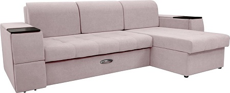 Диван Сириус Лидер-13 с оттоманкой ППУ 285x165 (Eva 12 велюр светло-бежевый)