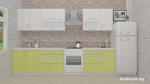 Кухня ВерсоМебель ВерсоЛайн 4-2.6 (белый 001/лайм 003)