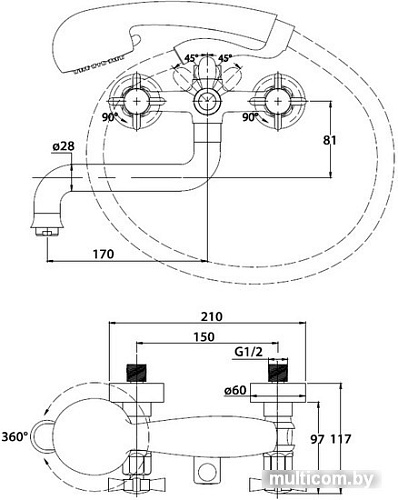 Смеситель Kaiser Cross (бронза) [41022-1]