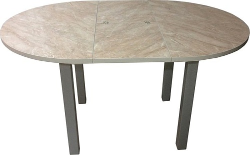 Обеденный стол Solt Круглый раздвижной (мрамор бежевый/ноги квадратные серые)