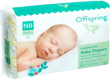 Подгузники Offspring NB 2-4 кг Лимоны (56 шт)