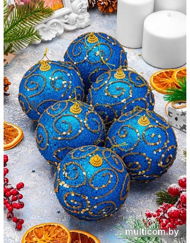 Елочная игрушка Elan Gallery Вензеля 970097 (6 шт, синий)