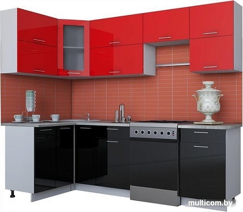 Угловая кухня Интерлиния Мила Gloss 60-12x25 (красный/черный глянец)