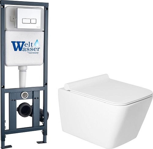 Унитаз подвесной Saniteco KW-9004W в комплекте с инсталляцией + Marberg 410 SE CR + Marberg 410