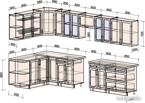 Готовая кухня Интерлиния Тренд 1.7x3.5 левая (индиго/индиго/опал светлый)