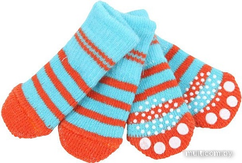 Носочки для животных Puppia Nitty-Gritty PAND-SO1176-AQ-L (голубые с красными полосками)
