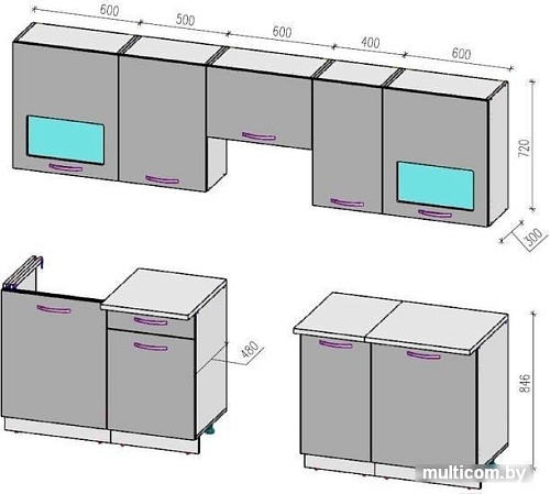 Кухня ВерсоМебель ЭкоЛайт-6 2.7 (белый/черный графит)