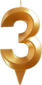 Свеча для торта Мультидом Грань Цифра 3 МС5-13 (золото)