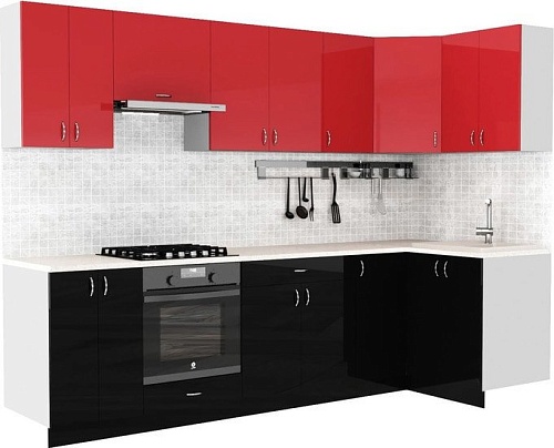 Готовая кухня S-Company Клео глосc 1.2x2.9 правая (черный глянец/красный глянец)
