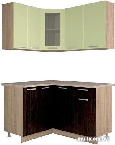 Угловая кухня Интерлиния Мила 12x14 (салатовый/дуб венге)