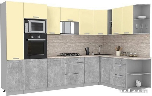 Готовая кухня Интерлиния Мила Лайт 1.88x3.2 правая (ваниль/бетон/травертин)