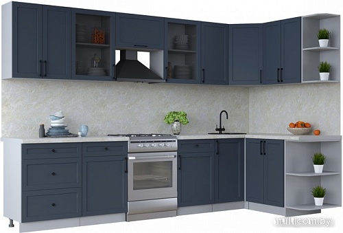 Готовая кухня Интерлиния Тренд 1.5x3.2 правая (индиго/индиго/опал светлый)
