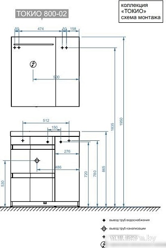 Belux Тумба под умывальник Токио Н 80-02 (1, белый глянцевый,левый)