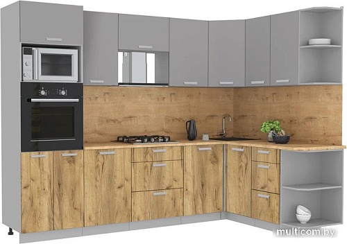 Готовая кухня Интерлиния Мила Лайт 1.68x2.8 правая (серебристый/дуб золотой/дуб бунратти)