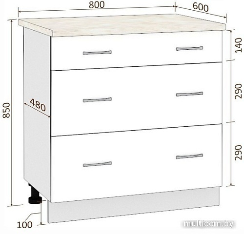 Шкаф напольный Кортекс-мебель Корнелия Мара НШ80р3ш (красный-марсель)