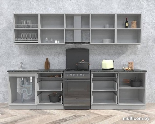 Кухня Интерлиния Мила Матте 3.0 Б (слоновая кость/мята/травертин серый)