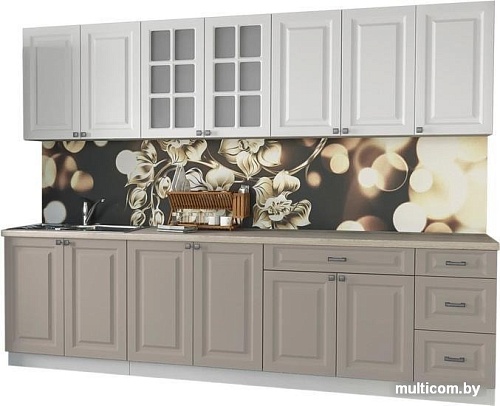 Кухня Интерлиния Мила Деко 2.8 Б (белый/луна/травертин серый)