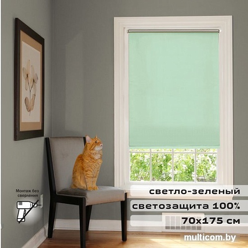 Рулонные шторы Brabix Блэкаут 70x175 (светло-зеленый/серебристый)