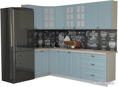 Угловая кухня Интерлиния Мила Деко 1.2x2.6 (океан/травертин серый)