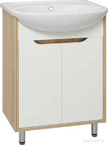 Runo Тумба с умывальником Runo Эко 60 + Уют 60 (напольная, белый/лиственница)