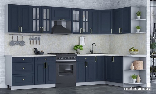 Готовая кухня Интерлиния Мила Шато 1.7x3.3 правая (индиго/индиго/опал светлый)