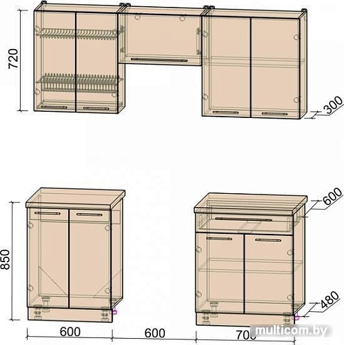 Кухня Интерлиния Мила Пластик 1.9 А (слива глянец/опал светлый)