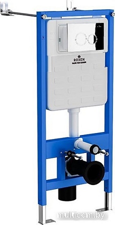 Унитаз подвесной Roxen Simple Compact в комплекте с инсталляцией StounFix Slim 6 в 1 913681 (кнопка: хром глянец)