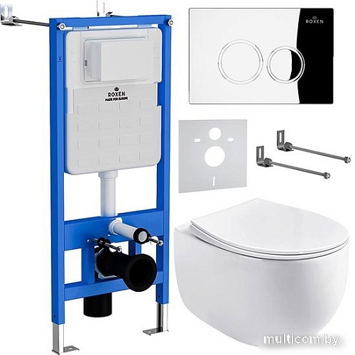 Унитаз подвесной Roxen Egg в комплекте с инсталляцией StounFix Slim 6 в 1 964032 (кнопка: хром глянец)