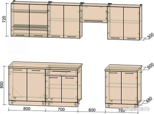 Кухня Интерлиния Мила Пластик 2.8 А (шоколад глянец/ваниль глянец/опал светлый)