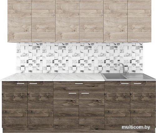 Готовая кухня Агута Альфа 2.4 (дуб эспрессо/дуб винтажный/этория)