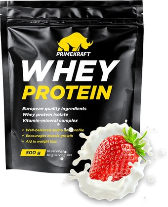 Протеин Prime Kraft Whey Protein с витаминами и минералами (500г, клубничный йогурт)