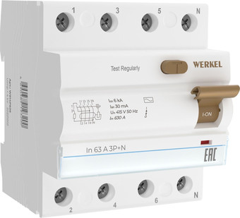 Устройство защитного отключения Werkel 3P+N 63 A 30m А АС 6 kА W914P636