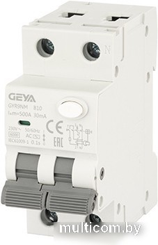 Дифференциальный автомат GEYA GYR9N 1P+N 10A B 6кА 30 мА AC GYR9NMB1030MA