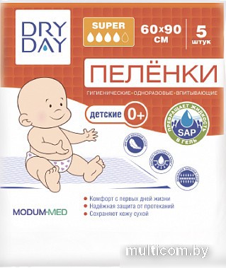 Пеленка одноразовая Modum Dry Day Super детские 0+ 60x90 (5 шт)