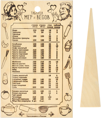 Разделочная доска Marmiton Basic Таблица мер и весов 17251 (с лопаткой)