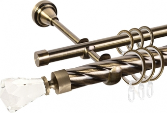 Карниз для штор АС ФОРОС Grace D25К/16Г составной + наконечники Корона (3.2 м, антик)