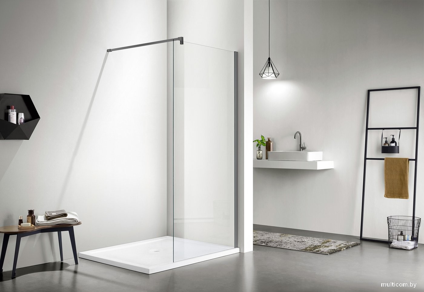 Душевая стенка Adema Реген 90 Walk-In (графит браш)