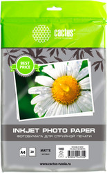 Фотобумага CACTUS Матовая двухстороняя А4 100 г/м2 20 листов CS-MA410020EDS