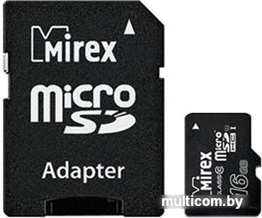 Карта памяти Mirex microSDHC UHS-I (Class 10) 16GB + адаптер [13613-ADSUHS16]