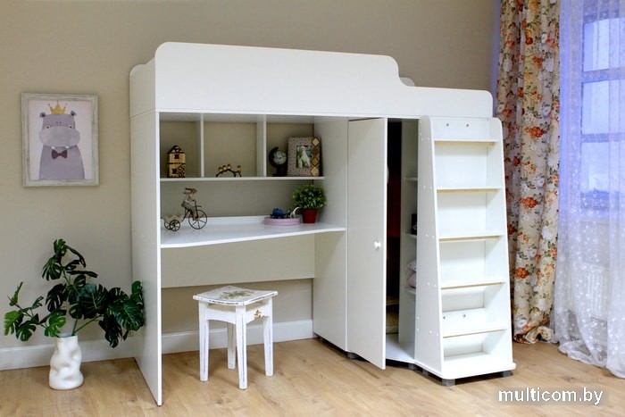 Кровать-чердак Красная звезда Р440 Капризун 5 со шкафом 180x80 (белый)