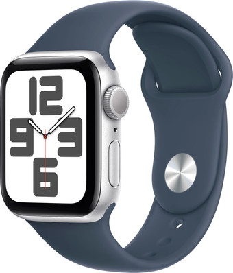 Умные часы Apple Watch SE 2 40 мм (алюминиевый корпус, серебристый/грозовой синий, спортивный силиконовый ремешок S/M)