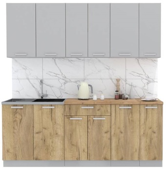 Готовая кухня Интерлиния Мила Лайт 2.1 (серебристый-дуб золотой-дуб бунратти)