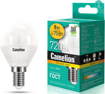 Светодиодная лампочка Camelion LED8-G45/830/E14